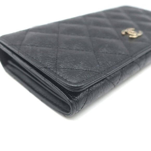Chanel Camellia-Embossed Quilted Leather L Yen Continental Wallet Black - Picture 9 of 15